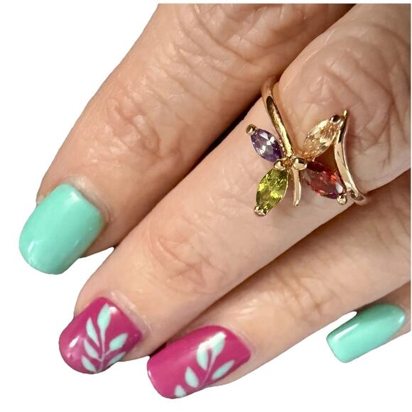 Swarovski Elements Jewelry - Crystals By Swarovski 14k Gold Overlay 4 Stone Marquise Multicolor Ring NEW